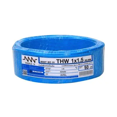 Electric Cable NNN IEC 01 THW Size 1 x 1.5 Sq.mm. Length 50 m Blue