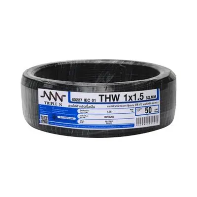 Electric Cable NNN IEC 01 THW Size 1 x 1.5 Sq.mm. Length 50 m Black