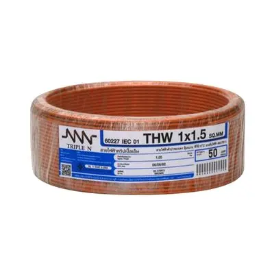 Electric Cable NNN IEC 01 THW Size 1 x 1.5 Sq.mm. Length 50 m Brown