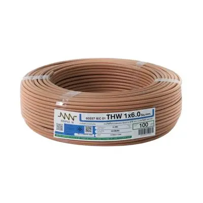 Electric Cable NNN IEC 01 THW Size 1 x 6 Sq.mm. Length 100 m Brown