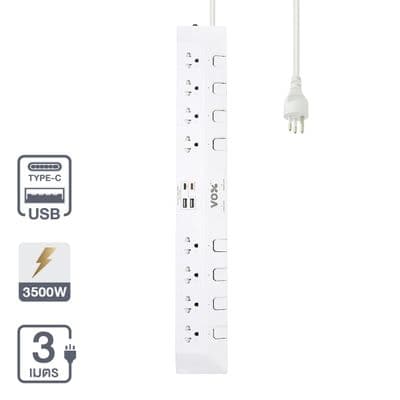 Powerstrip 8 Switch 8 Out 2 USB 2 Type-C VOX Studio F5ST3-DO01-8831 Length 3 m White