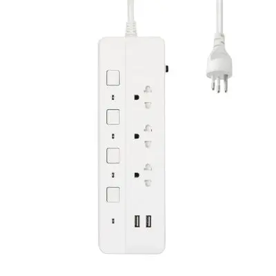 VOX Power Strip 3 Outlet 4 Switch 2 USB (F5ST3-VS01-3421), 3 Metre, White
