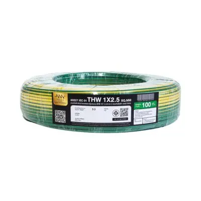 NNN GOLD Electric Cable (IEC 01 THW), 1 x 2.5 Sq.mm., Lenght 100 Meter, Green-Yellow