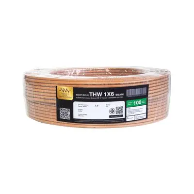 NNN GOLD Electric Cable (IEC 01 THW), 1 x 6 Sq.mm., Lenght 100 Meter, Brown