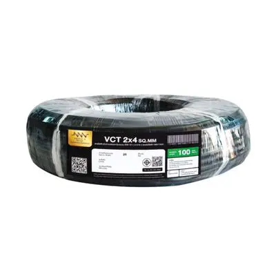 NNN GOLD Electric Cable (VCT) , 2 x 4 Sq.mm., Lenght 100 Metre, Black
