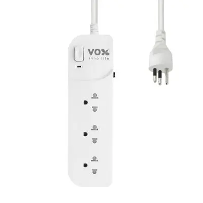VOX Power Strip 3 Outlet 1 Switch, (F5STB-VX01-1302), Lenght 5 Metre, White