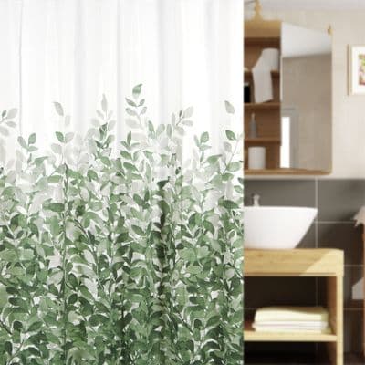 WSP PEVA Shower Curtain Green Leaf Print (SCP-18/U8069), 180 x 180 cm