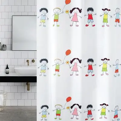WSP Polyester Shower Curtain (SCP-23/A7215), 180 x 180 cm, White, Children's print