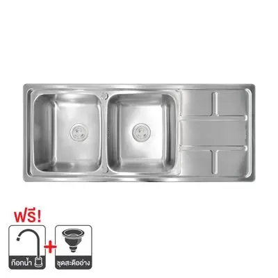 Sink 2 Bowls and 1 Drainer DYNA HOME DH 12050CB Size 120 x 50 x 22 CM. Stainless