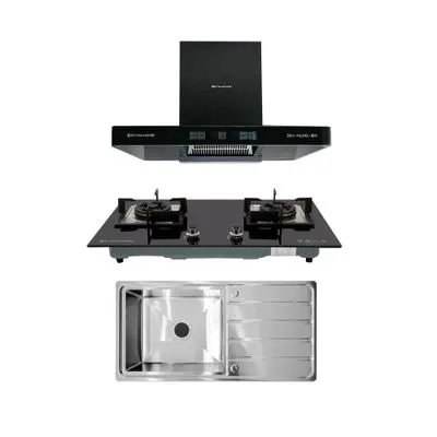DYNA HOME Set Hob with Hood and Sink (DH-202 BL+DH-1600 BK+DH-10050)