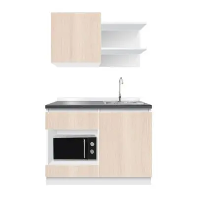Compact Set Right Top Sink KUCHE Size 120 cm White - Light Wood