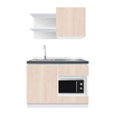Compact Set Left-hand Sink KUCHE Size 120 cm White - light Wood