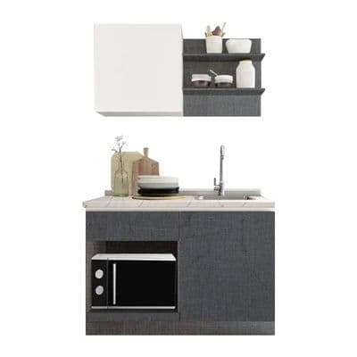 Compact Set Right Top Sink KUCHE Size 120 cm Gray - White