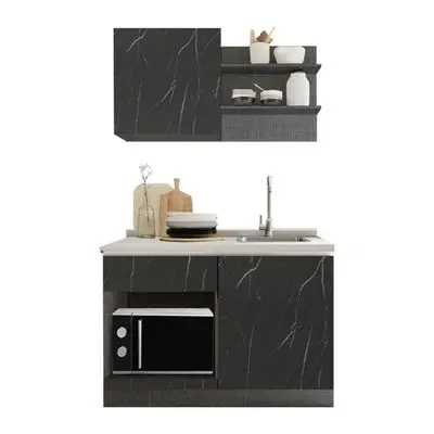 Compact Set Right Top Sink KUCHE Size 120 cm Grey - Black Stone