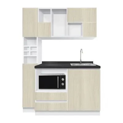 Compact Set Right Top Sink KUCHE Size 150 cm White - Light Wood