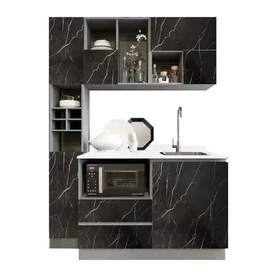 Compact Set Right Top Sink KUCHE Size 150 cm Grey - Black Stone