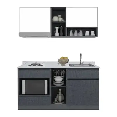 KUCHE Compact Set Right Top Sink, 150 cm, Grey - White