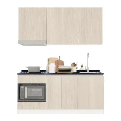 Compact Set Right Top Sink KUCHE Size 180 cm White - Light Wood