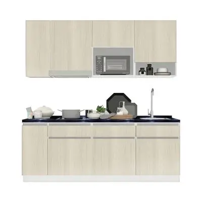 Compact Set Right Top Sink KUCHE Size 210 cm White - Light Wood