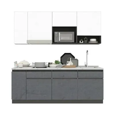 Compact Set Right Top Sink KUCHE Size 210 cm Grey - White