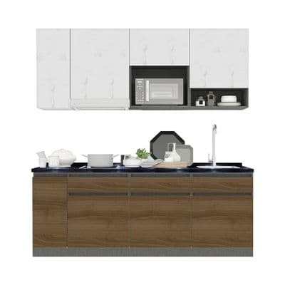 Compact Set Right Top Sink KUCHE Size 210 cm Wood - White Stone