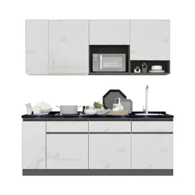 Compact Set Right Top Sink KUCHE Size 210 cm White - Grey Stone