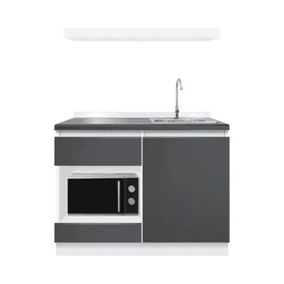 Compact Set Right Top Sink KUCHE Size 120 cm Grey - White