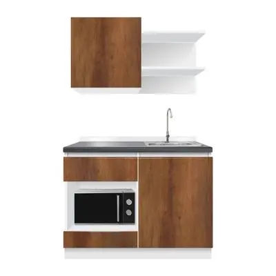 Compact Set Right Top Sink KUCHE Size 120 cm Wood - White