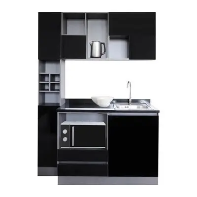 Compact Set Right Top Sink KUCHE Size 150 cm High Gloss Black - Gray