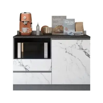 Kitchen Counter Left Microwave Compartment Compact KUCHE Size 120 x 59.1 x 89.8 cm Grey-White Stone
