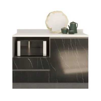 Kitchen Counter Left Microwave Compartment Compact KUCHE Size 120 x 59.1 x 89.8 cm Grey-Black Stone