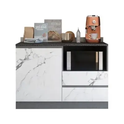 Kitchen Counter Microwave Compartment on the Right Compact KUCHE Size 120 x 59.1 x 89.8 cm Grey-Whit