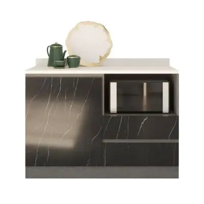 Kitchen Counter Microwave Compartment on the Right Compact KUCHE Size 120 x 59.1 x 89.8 cm Grey-Blac