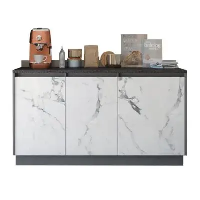 Compact Kitchen Counter KUCHE Size 150 x 58.8 x 89.8 cm. Grey - White Stone