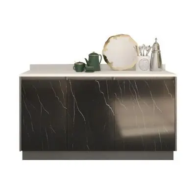 Compact Kitchen Counter KUCHE size 150 x 58.8 x 89.8 cm Grey - Black Stone
