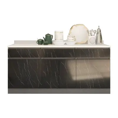 Compact Kitchen Counter KUCHE Size 180 x 58.6 x 89.8 cm Grey - Black Stone