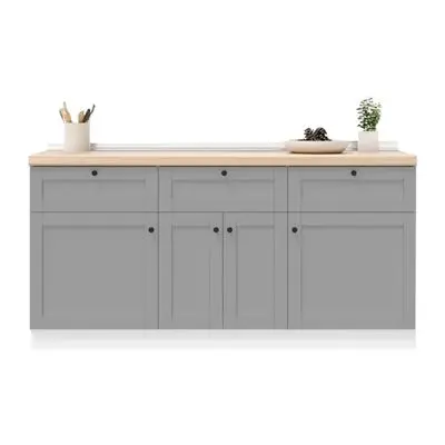 Compact Kitchen Counter KUCHE Size 180 x 58.6 x 91 cm Grey - White
