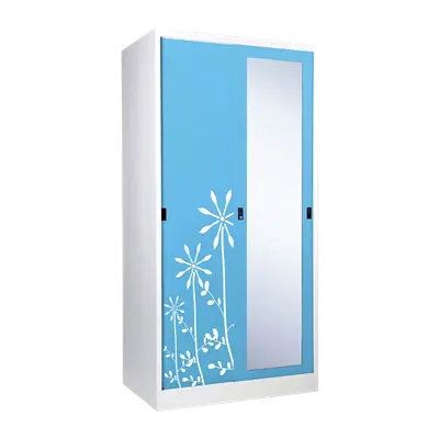 Sliding Door Wardrobe With Graphic KOL SXW-18/I BO Size 91.4 cm White - Blue