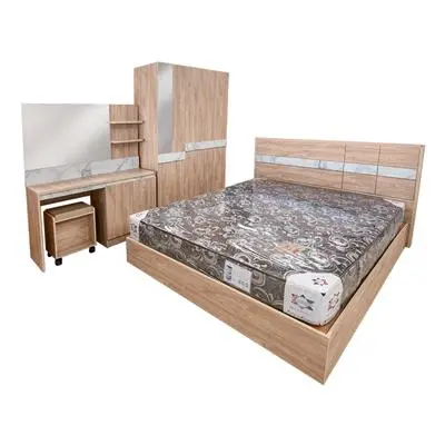 6 Feet Bedroom Set CALINA FOU (Set 3 Pcs.) White Oak - White Carrara