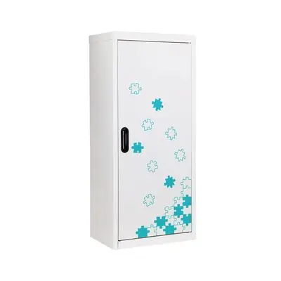 KIOSK Haft Height Steel Door Cabinet Jigsaw Line (MAX-021/J), 46.6 x 30 x 105 cm, Blue - White