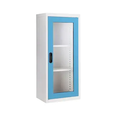 ตู้กลางวางหนังสือบานกระจก KIOSK รุ่น MAX-022 ขนาด 46.6 x 30 x 105 ซม. สีฟ้า - ขาว