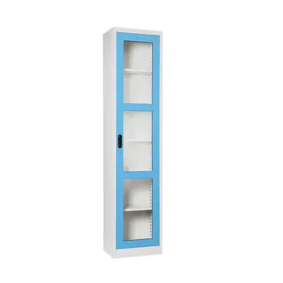 KIOSK Height 1 Glass Door Cabinet (MAX-042), 46.6 x 30 x 200 cm, Blue - White