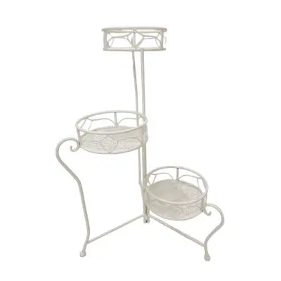 FONTE 3-Tiers Round Metal Plant Stand (JSD23290), White Color