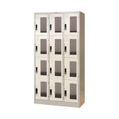 SURE Locker Cabinet with 12 Doors, Glass Front (LKG-012), Cream Color