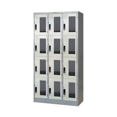 SURE Locker Cabinet with 12 Doors, Glass Front (LKG-012), Alternating Gray Color