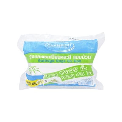 Garbage Bags on Roll CHAMPION Size 18 x 20 Inch (Pack 48 Pcs.) White-Green