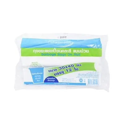 Garbage Bags on Roll CHAMPION Size 30 x 40 Inch (Pack 12 Pcs.) White-Green