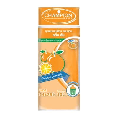 Garbage Bags on Roll Orange Scented CHAMPION Size 24 x 28 Inch (Pack 15 Pcs.) Orange