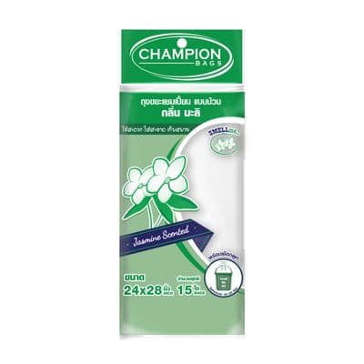 Garbage Bags on Roll Jasmine Scented CHAMPION Size 24 x 28 Inch (Pack 15 Pcs.) White