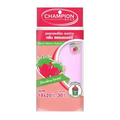 Garbage Bags on Roll Strawberry Scented CHAMPION Size 18 x 20 Inch (Pack 30 Pcs.) Pink